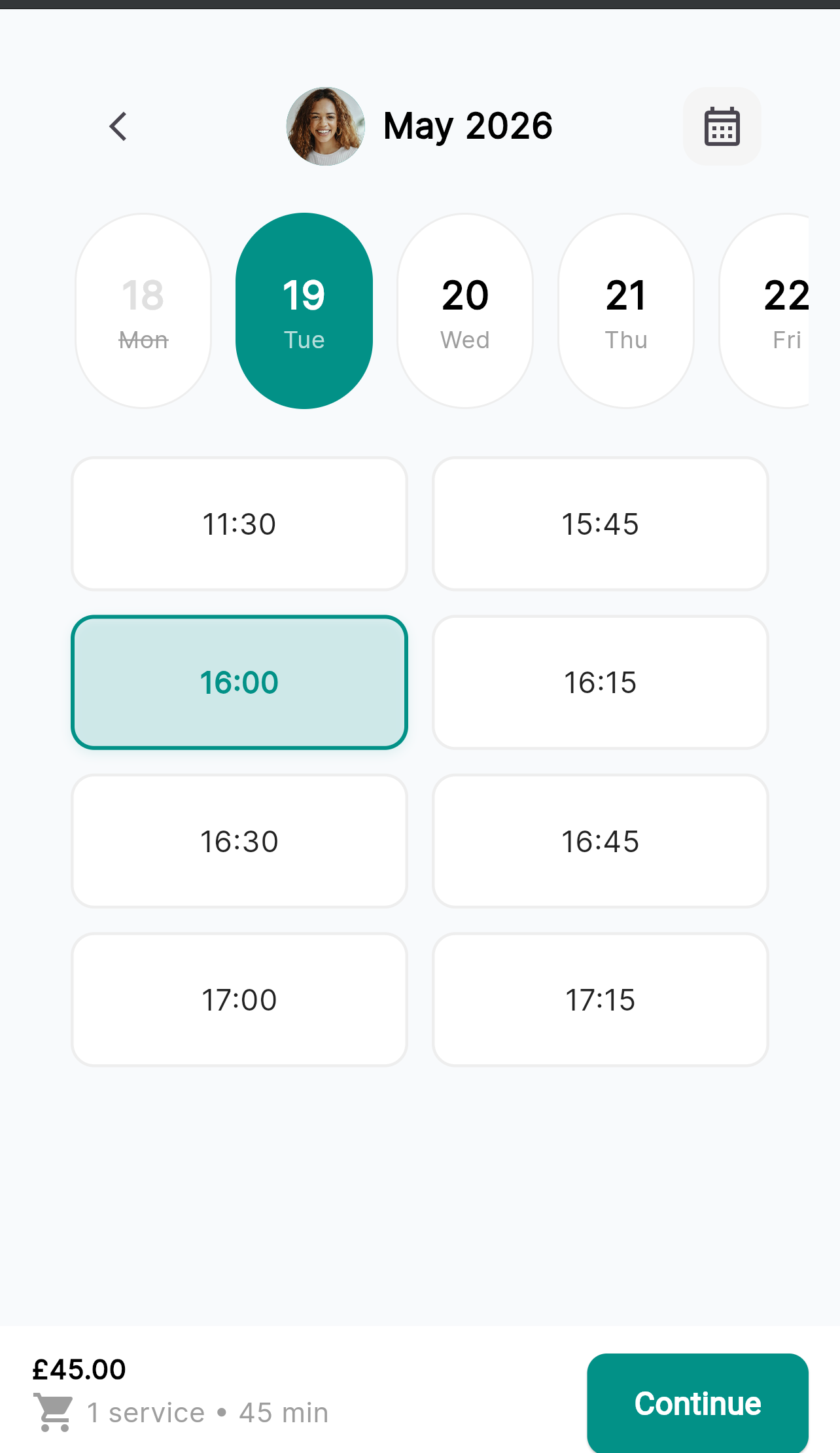 SalonSynq appointment time selection screen